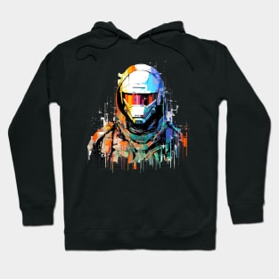 Man With Helmet Video Game Character Futuristic Warrior Portrait  Abstract Hoodie